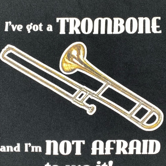 Trombone black short sleeved crewneck novelty graphic tee shirt - Youth sz Large - Picture 2 of 6